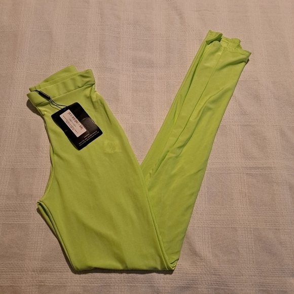 Pretty Little Thing women's lime green size 4 Disco Split Hem Skinny Trouser New - Picture 1 of 7